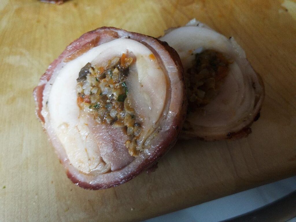 Bacon wrapped chicken leg