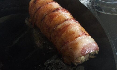 Bacon wrapped chicken leg
