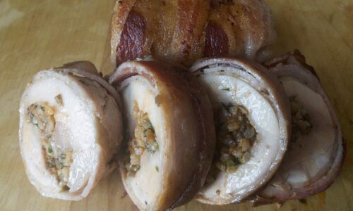 Bacon wrapped chicken leg