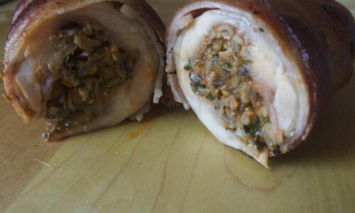 Bacon wrapped chicken leg